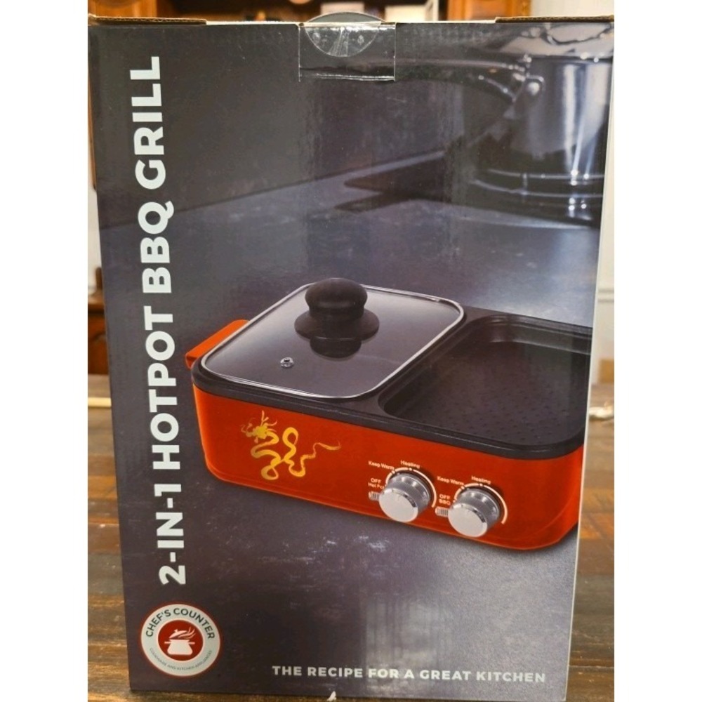 Chef's Counter 2 in 1 Hotpot BBQ Electric Grill Multi-Cooker 2 Temperature New